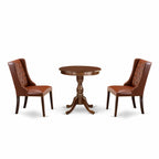 East West Furniture Esfo3-Mah-46 3 Piece Dinette Set For Small Spaces Contains A Round Dining Table With Pedestal And 2 Brown Faux Faux Leather Upholstered Chairs, 30X30 Inch, Mahogany