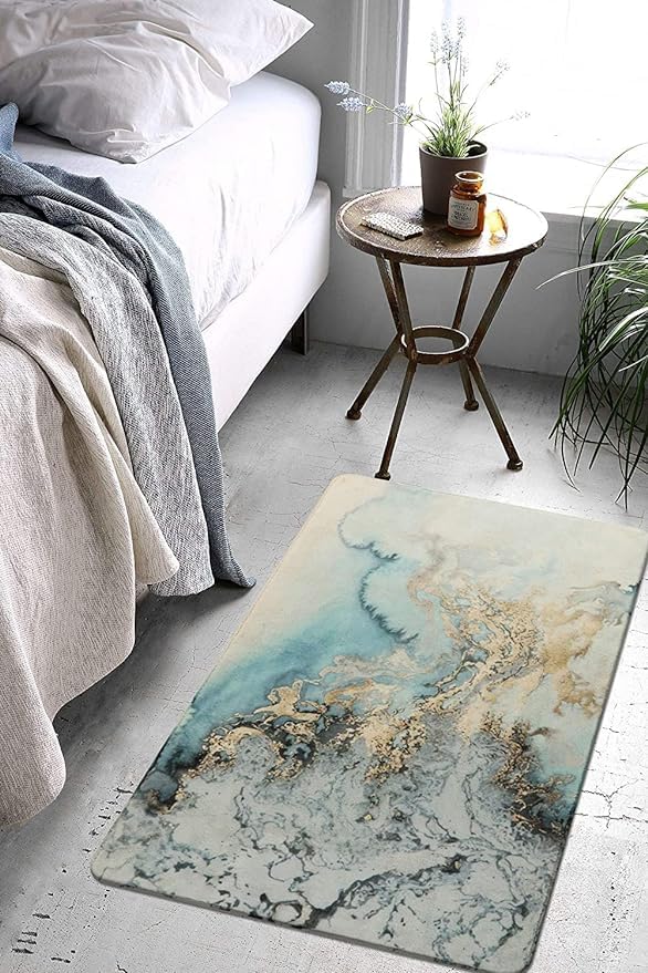 Brikipth Marble Bath Mat, Iridescent Ink Liquid Art Marbling Outdoor Carpet Welcome Mat Marble Grain Indoor Doormat, Washable Ab