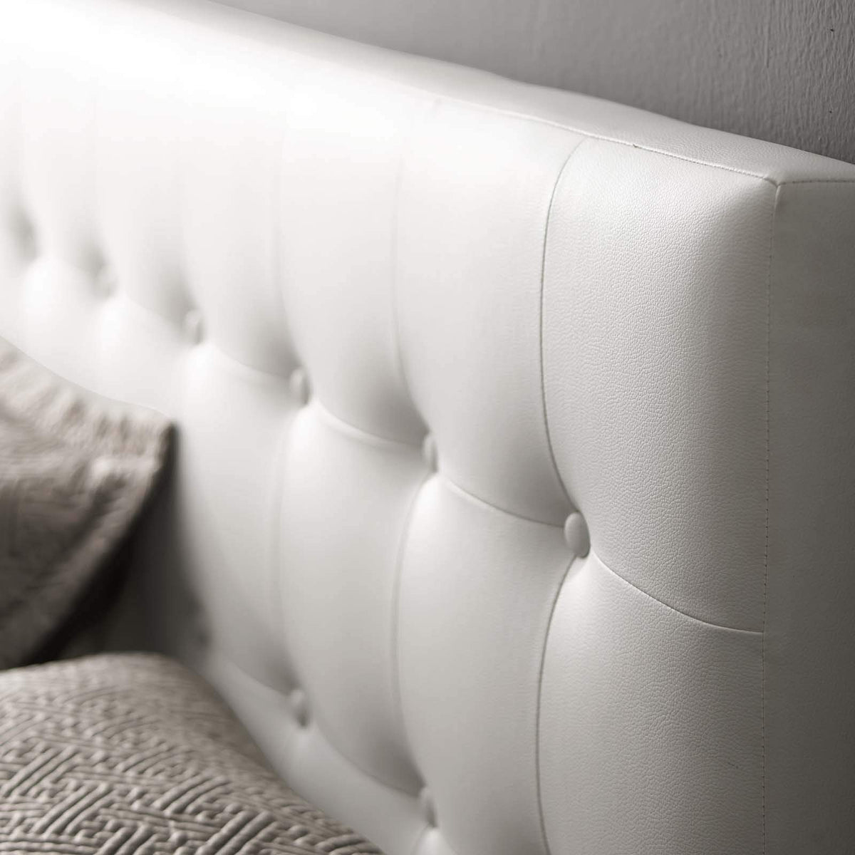 Modway MOD-5173 Emily Tufted Button Faux Leather Upholstered Full Headboard in White