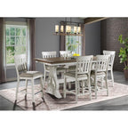 Drake Bar Stool, Slat Back Counter Height, Set of 2, Rustic White & French Oak
