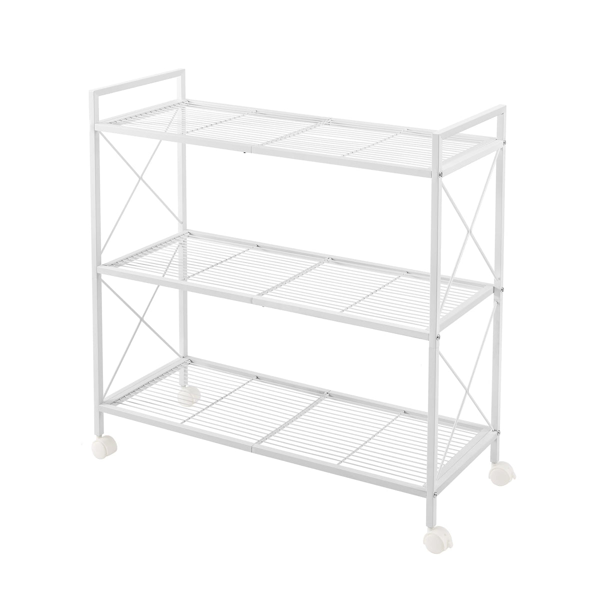 Songmics 3-Tier Metal Storage Rack With Wheels, Mesh Shelving Unit With X Side Frames, 31.5-Inch Width, For Entryway, Kitchen, Living Room, Bathroom, Industrial Style, White Ubsc183W01