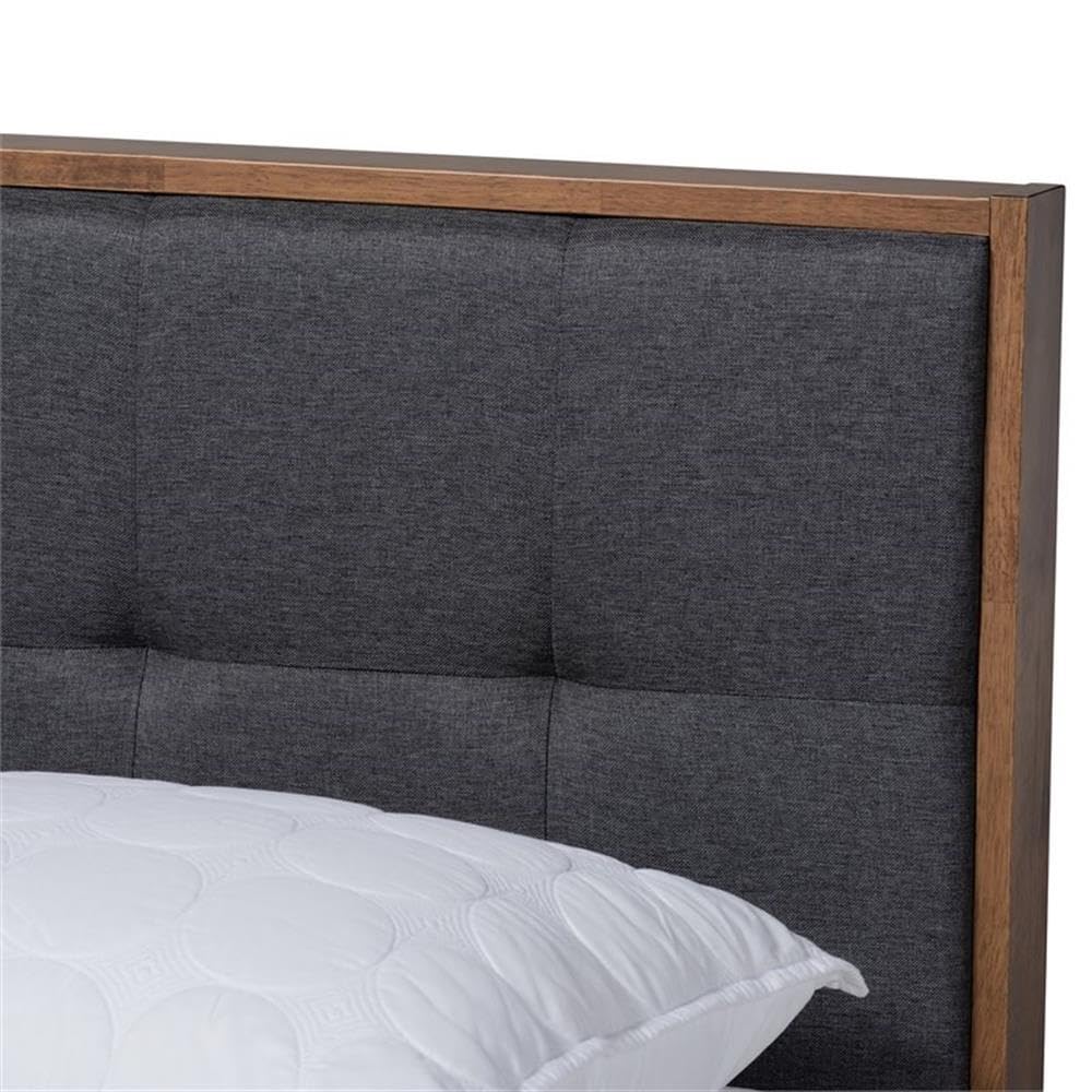 Baxton Studio Alke King Size Dark Gray Fabric Walnut Finished Platform Bed