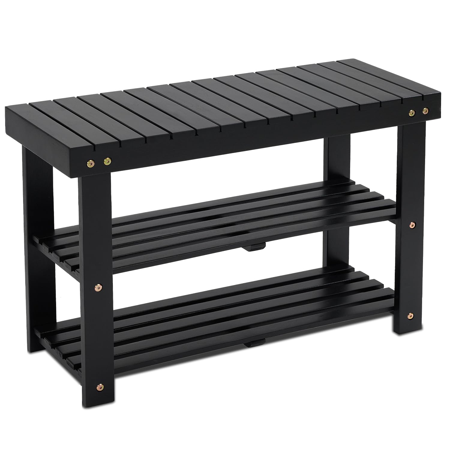 BEEFURNI Acacia Shoe Rack Bench, 3-Tier Sturdy Shoe Storage Bench, Wooden Footwear Organizer for Boots, 300 LBS Load Capacity, P