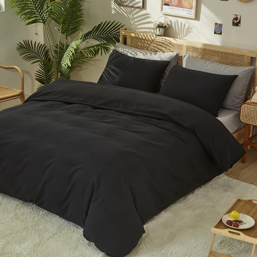 Clothknow Black Comforter Set King 3Pcs Black Bedding Comforter Sets All Black Comforter King Size Soft Black King Comforter Set