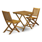 East West Furniture SECM3CWNA Selma 3 Piece Outdoor Conversation Bistro Set Contains a Square Acacia Wood Coffee Table and 2 Folding Side Chairs, 26x26 Inch, Natural Oil