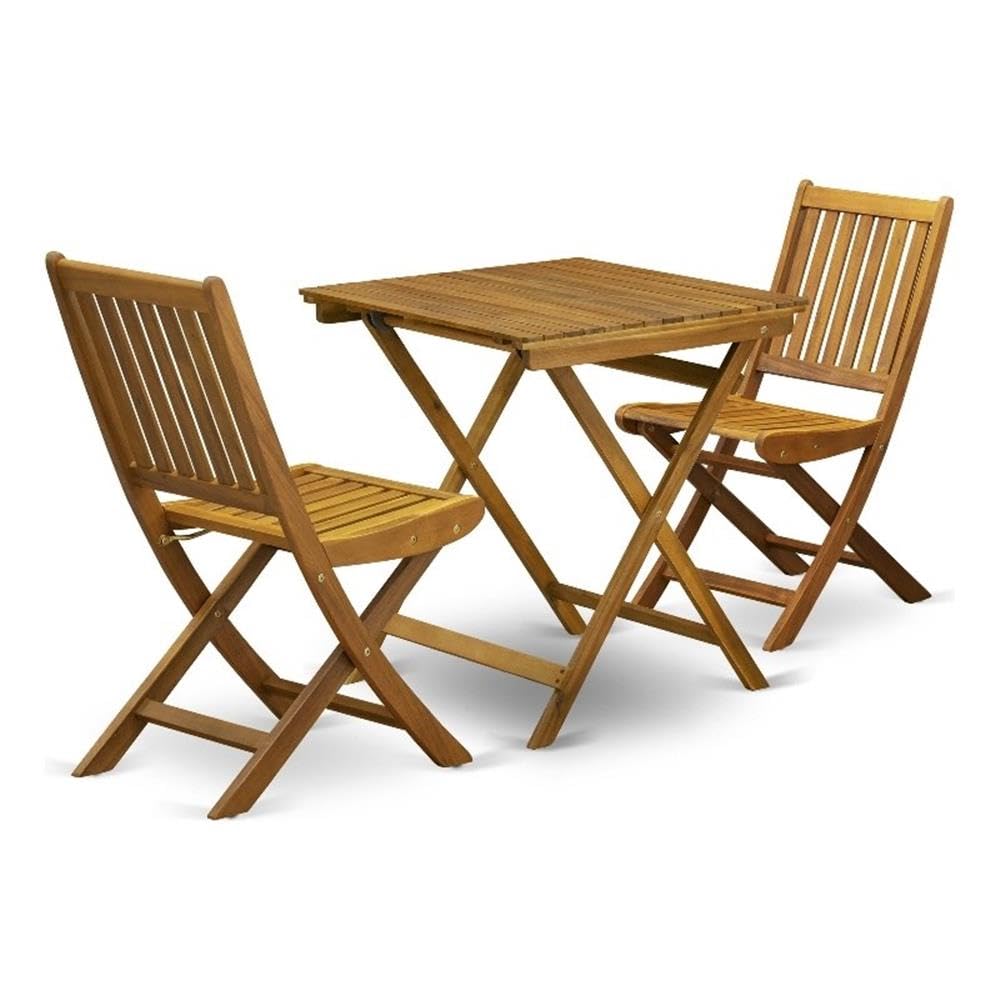 East West Furniture SECM3CWNA Selma 3 Piece Outdoor Conversation Bistro Set Contains a Square Acacia Wood Coffee Table and 2 Folding Side Chairs, 26x26 Inch, Natural Oil