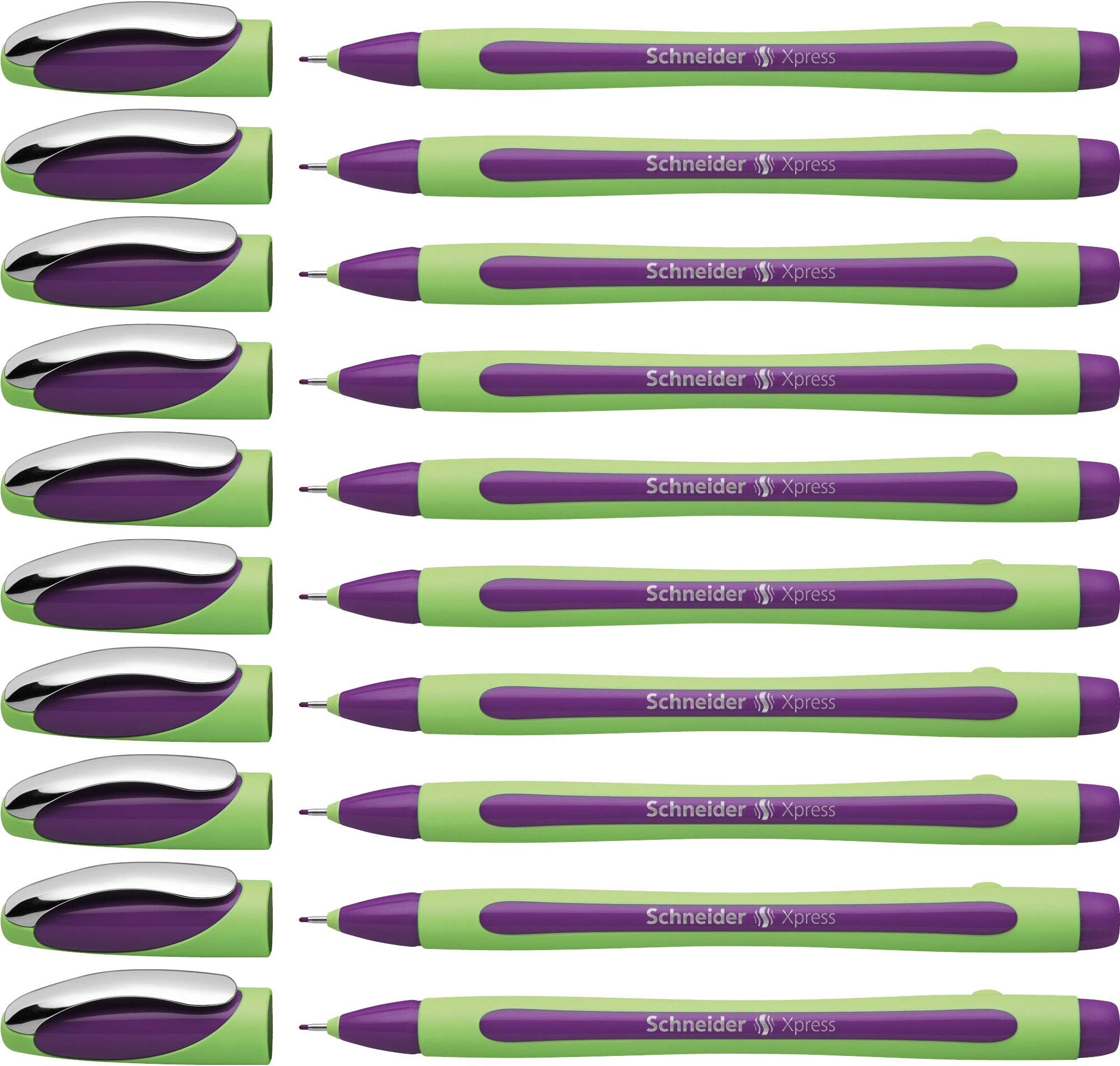 Schneider Xpress Premium Fineliner, 0.8 Mm Porous Point, Light Green Barrel, Violet Ink, Box Of 10 (190008),Purple