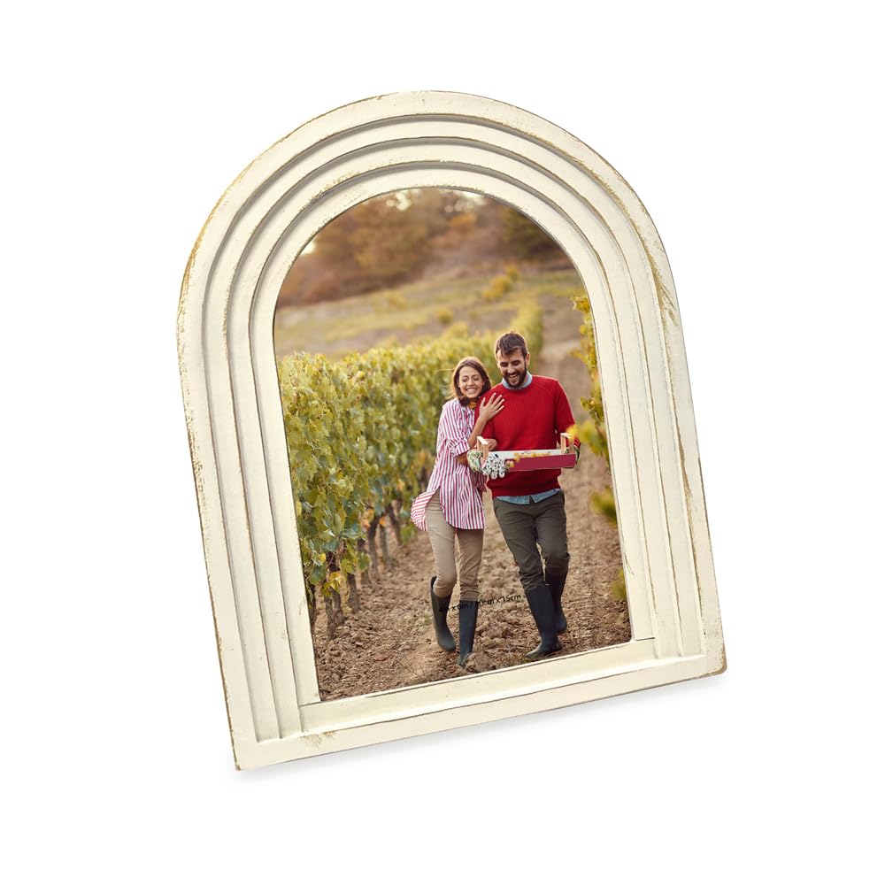 Isaac Jacobs 4x6 Vertical White with Gold, Arc Resin Picture Frame with Gradient Design, Decorative Photo Frame, Tabletop & Wall