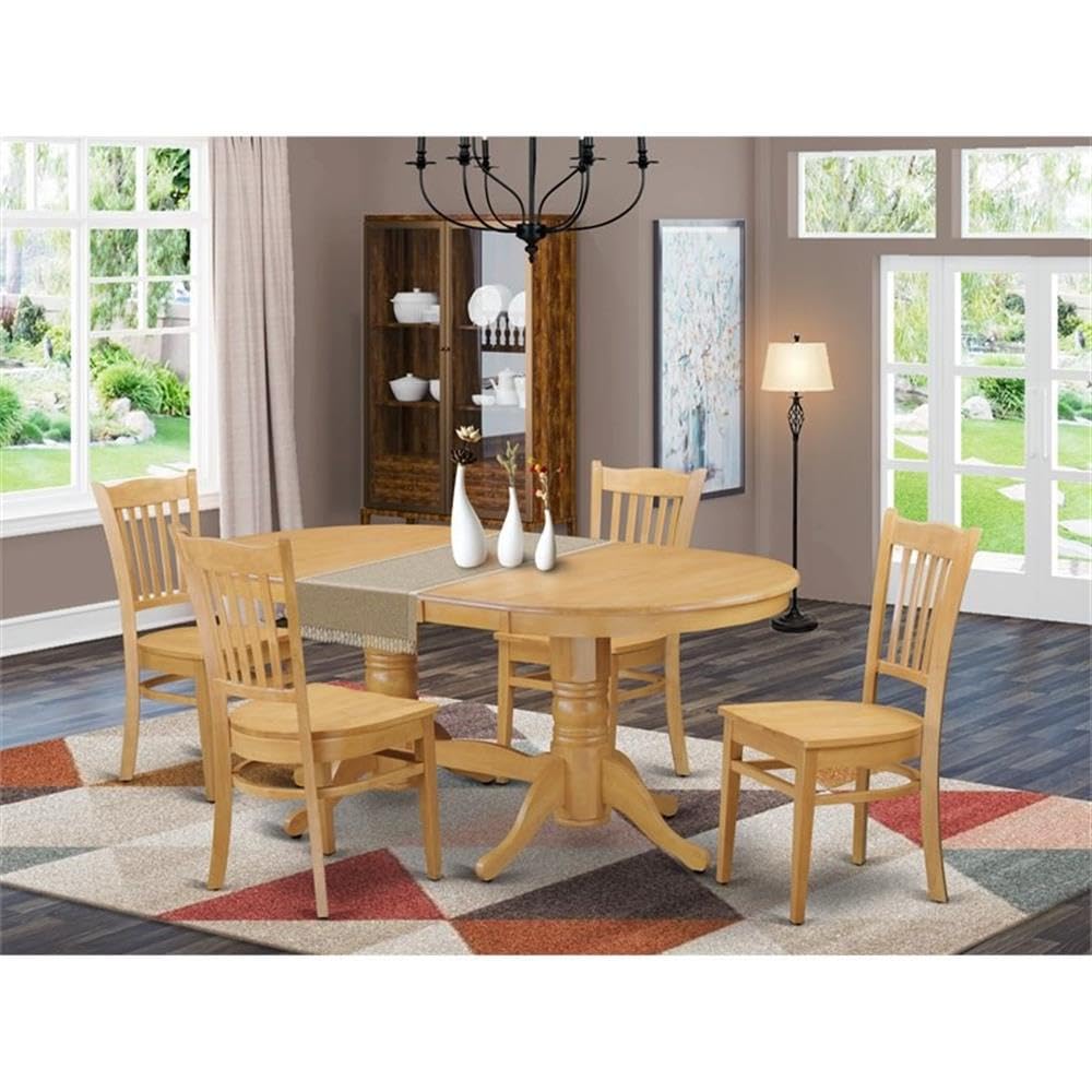East West Furniture VAGR5-OAK-W 5 Piece Kitchen Table & Chairs Set Includes an Oval Dining Room Table with Butterfly Leaf and 4 Solid Wood Seat Chairs, 40x76 Inch, Oak
