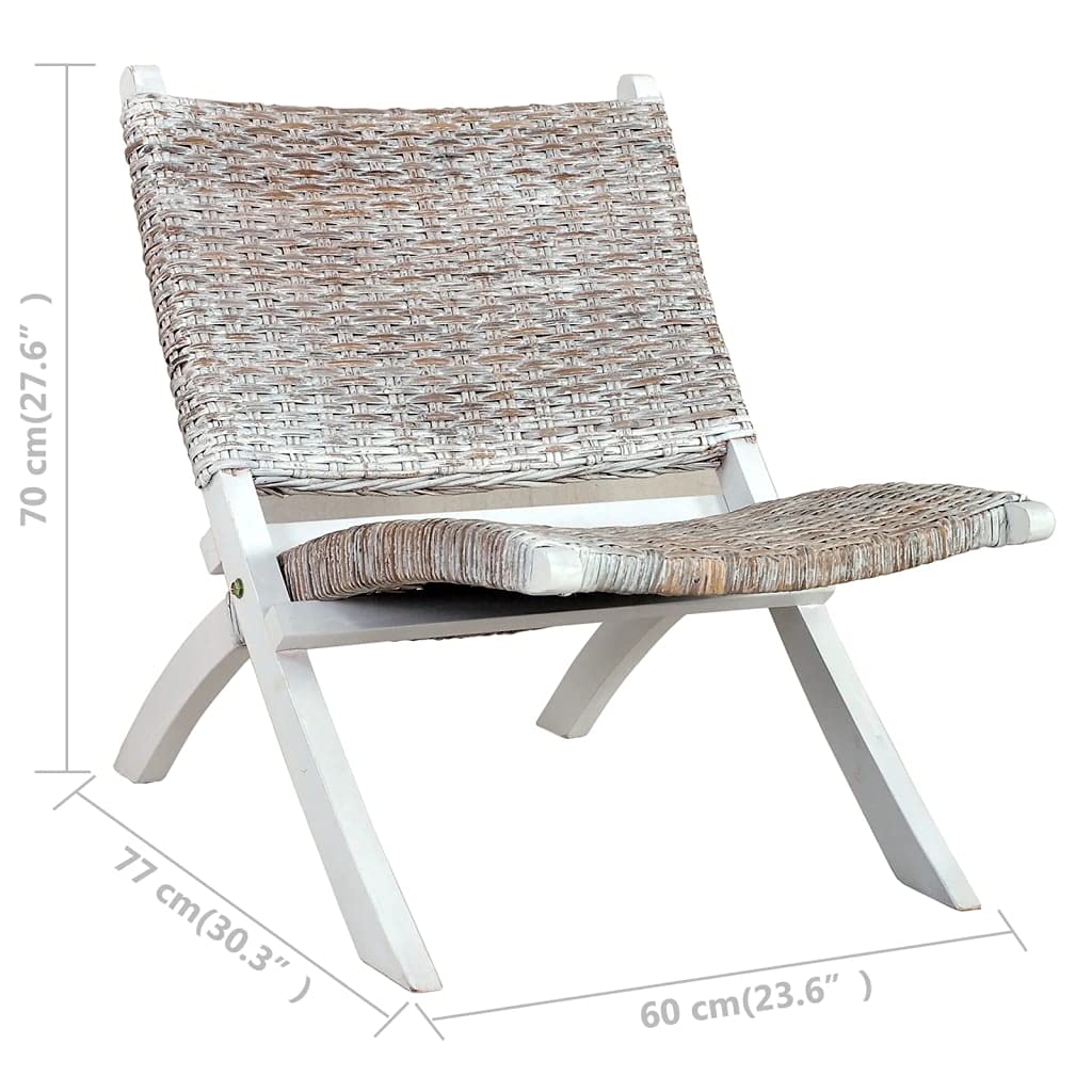 vidaXL Kubu Rattan Farmhouse Relaxing Chair - Solid Mahogany Frame, Natural White | Aesthetic Blend of Style and Comfort