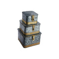 Creative Co-Op Decorative Galvanized Metal Boxes with Lids, Set of 3 Sizes, Distressed Silver and Brass