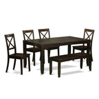 East West Furniture Lybo6-Cap-W 6 Pc Dining Table With Bench-Dining Table And 4 Kitchen Dining Chairs Plus Bench