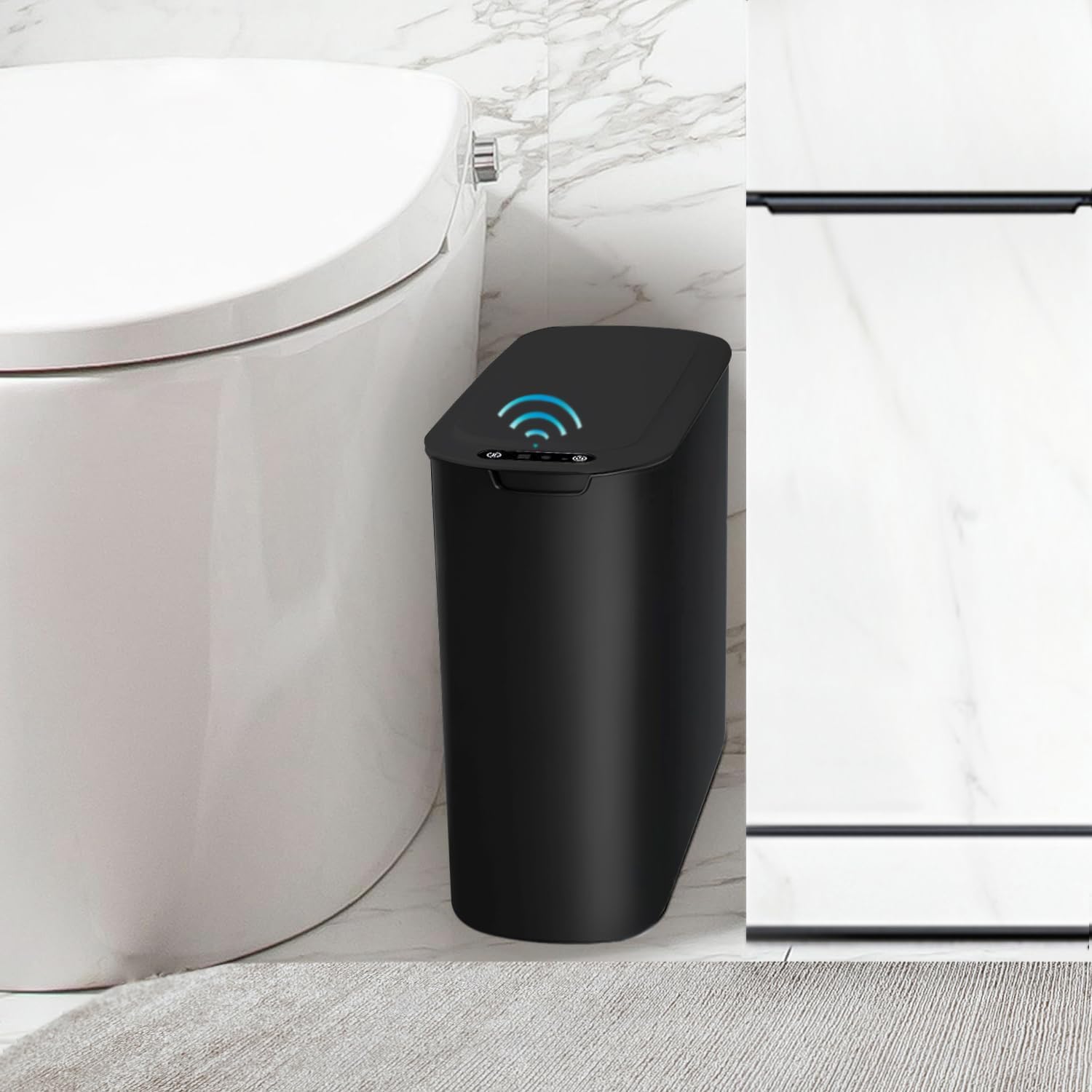 TIPGO Automatic Motion Sensor Bathroom Trash Can with Lid, 2.6 Gallon Touchless Trash Bin, Smart Garbage Can Plastic Slim Wasteb