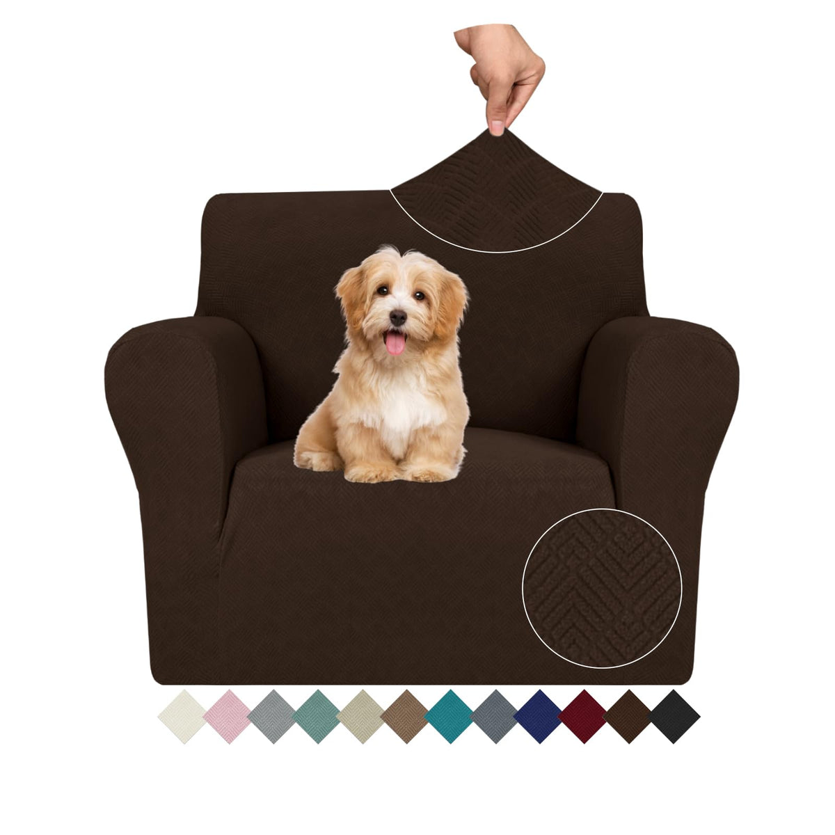 Jiviner Stretch Armchair Slipcovers, 1 Piece Chair Sofa Covers 1 Seater Couch Covers With Elastic Bottom For Kids, Pets (Small, Coffee Rhomb)