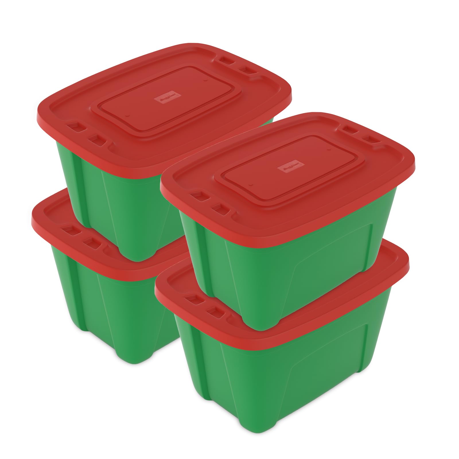 SIMPLYKLEEN 4-Pack Christmas Storage Totes with Lids (Red/Green), 18-Gallon (72-Quart) Organization Bins, 25.50 x 17.00 x 15.25,