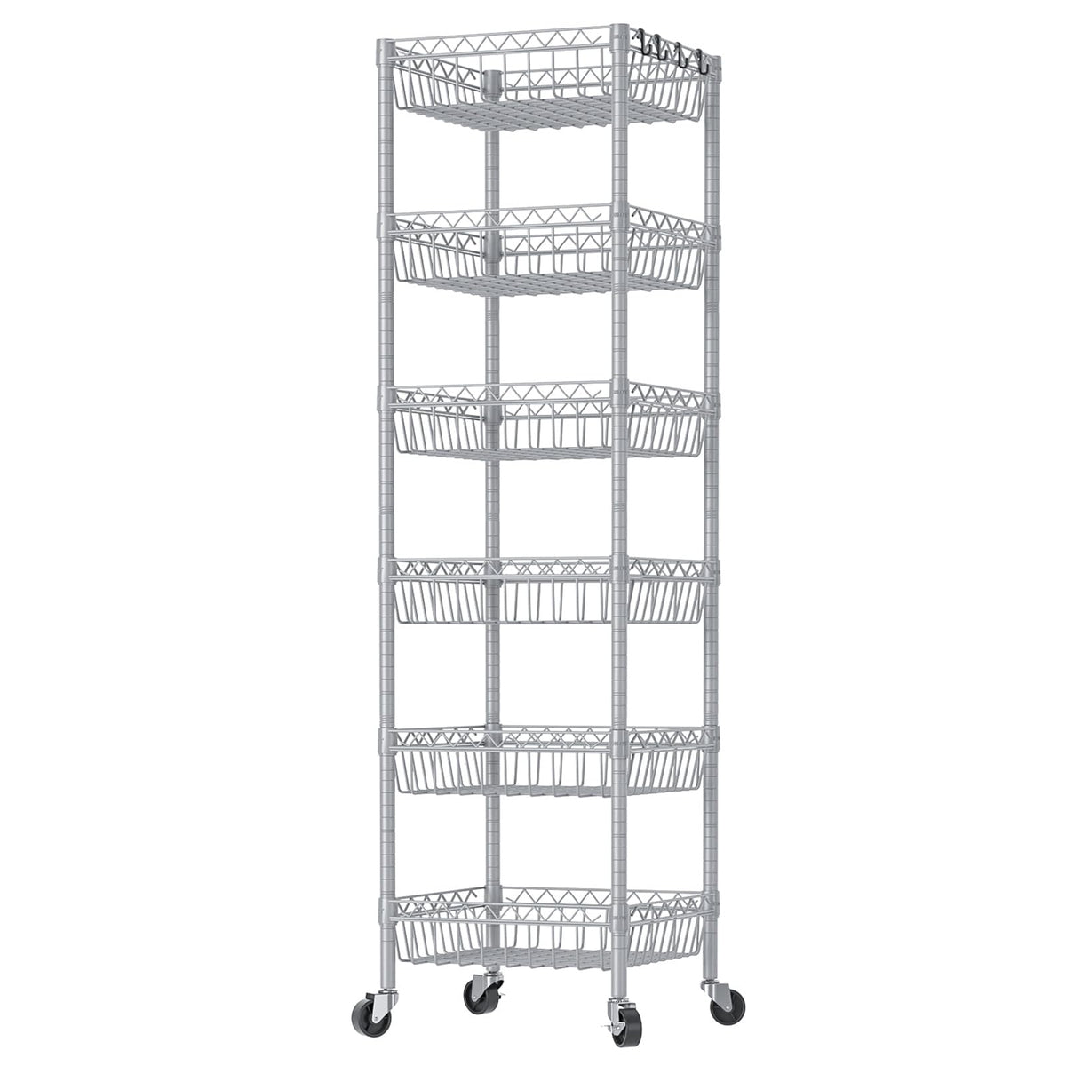 SINGAYE 6 Tier Wire Shelving Unit with Baskets Storage Rack Corner Shelf Shelving Adjustable Storage Shelf, 13.4 D x 13.4 W x 62