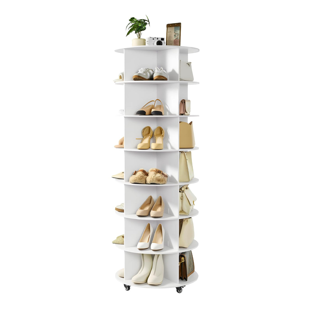 VEVOR 7 Tiers Rotating Shoe Rack Tower with Wheels, Movable 360 Spinning Carousel Display, Lazy Susan Organizer Closet Shelf for