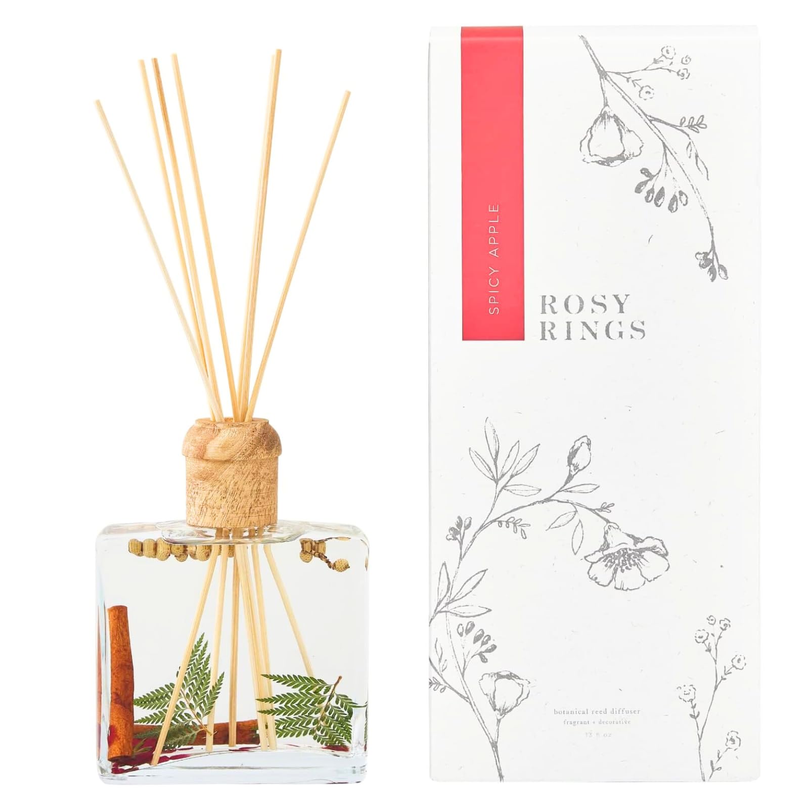 Rosy Rings Spicy Apple Botanical Reed Diffuser 13oz - Lasts 6-12 Months, Aromatherapy Diffuser, Reed Diffuser Sticks, Diffuser w