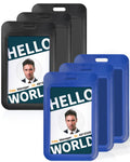 Uniclife 6 Pack Sliding Id Badge Holder Vertical Hard Plastic Case With Clear Window Black&Blue Card Protector Pouch For Office