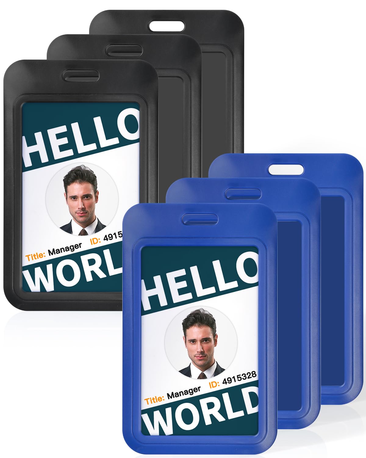 Uniclife 6 Pack Sliding Id Badge Holder Vertical Hard Plastic Case With Clear Window Black&Blue Card Protector Pouch For Office