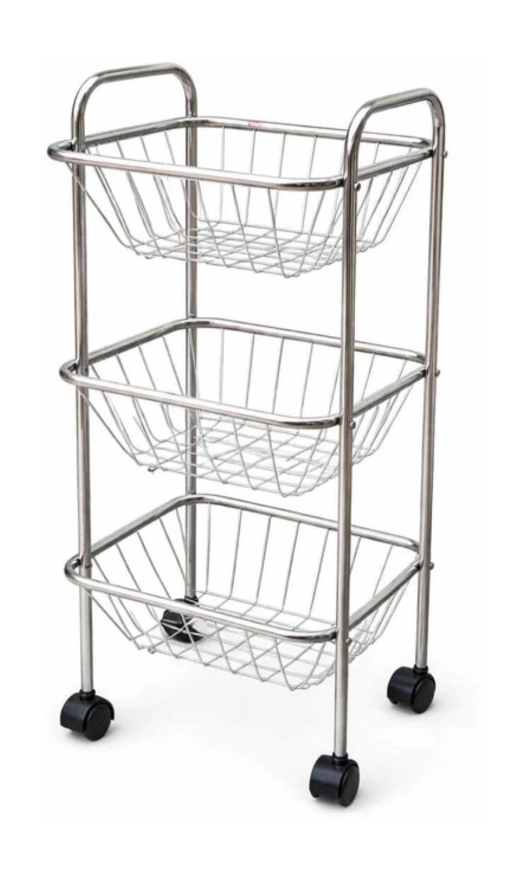 Sts Stainless Steel Fruit & Vegetable 3 Layer Stand Kitchen Trolley/Organizer  Onion Potato Rack (3 Tier Trolly)