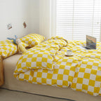 Clothknow Plaid Comforter Set Queen 3Pcs Yellow White Grid Bedding Comforter Sets Yellow White Queen Comforter Light Yellow Quee