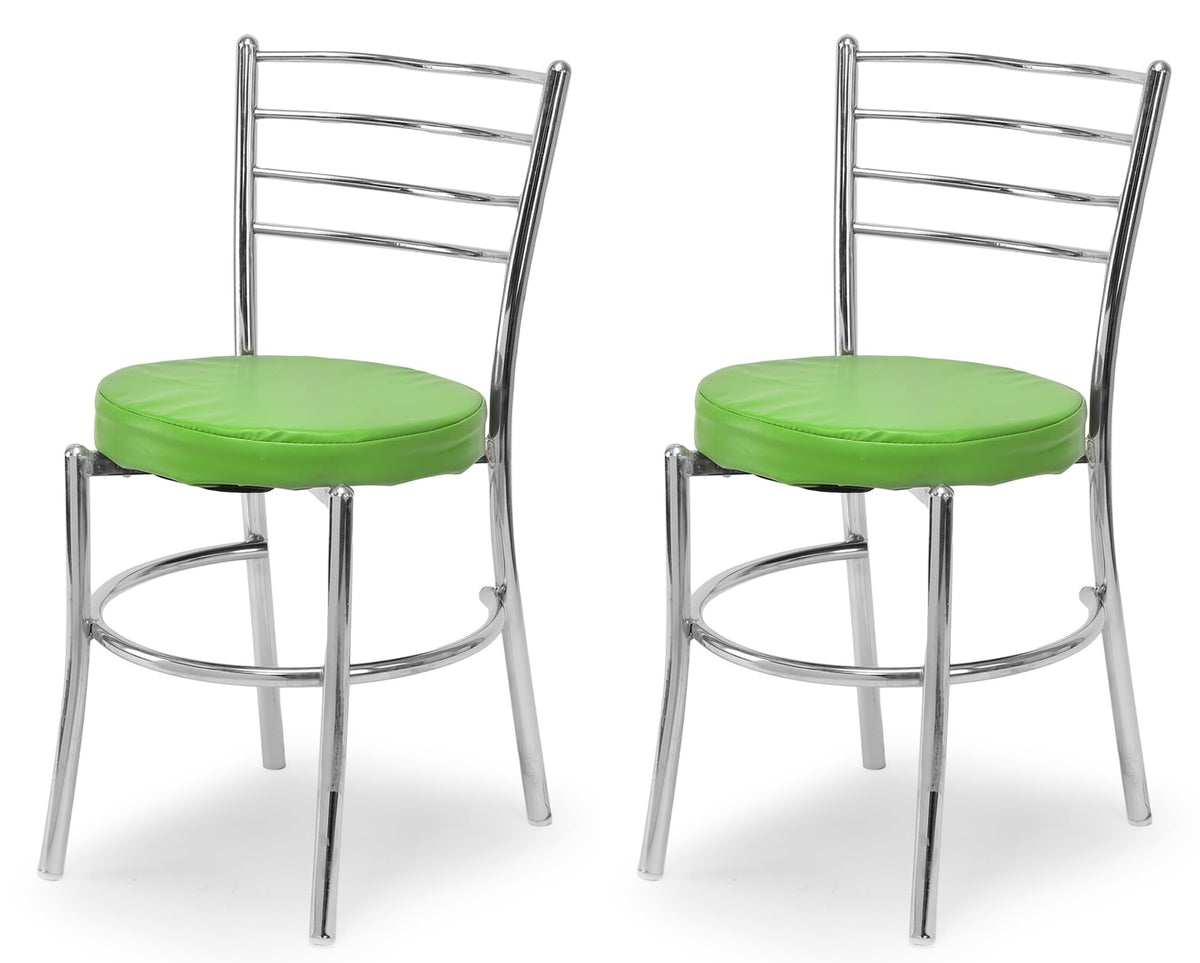Ratison Office Visitor Study Chair Home Restaurant Steel Multipurpose With A Leather Cushion Steel Chrome Chair With Ring (Green