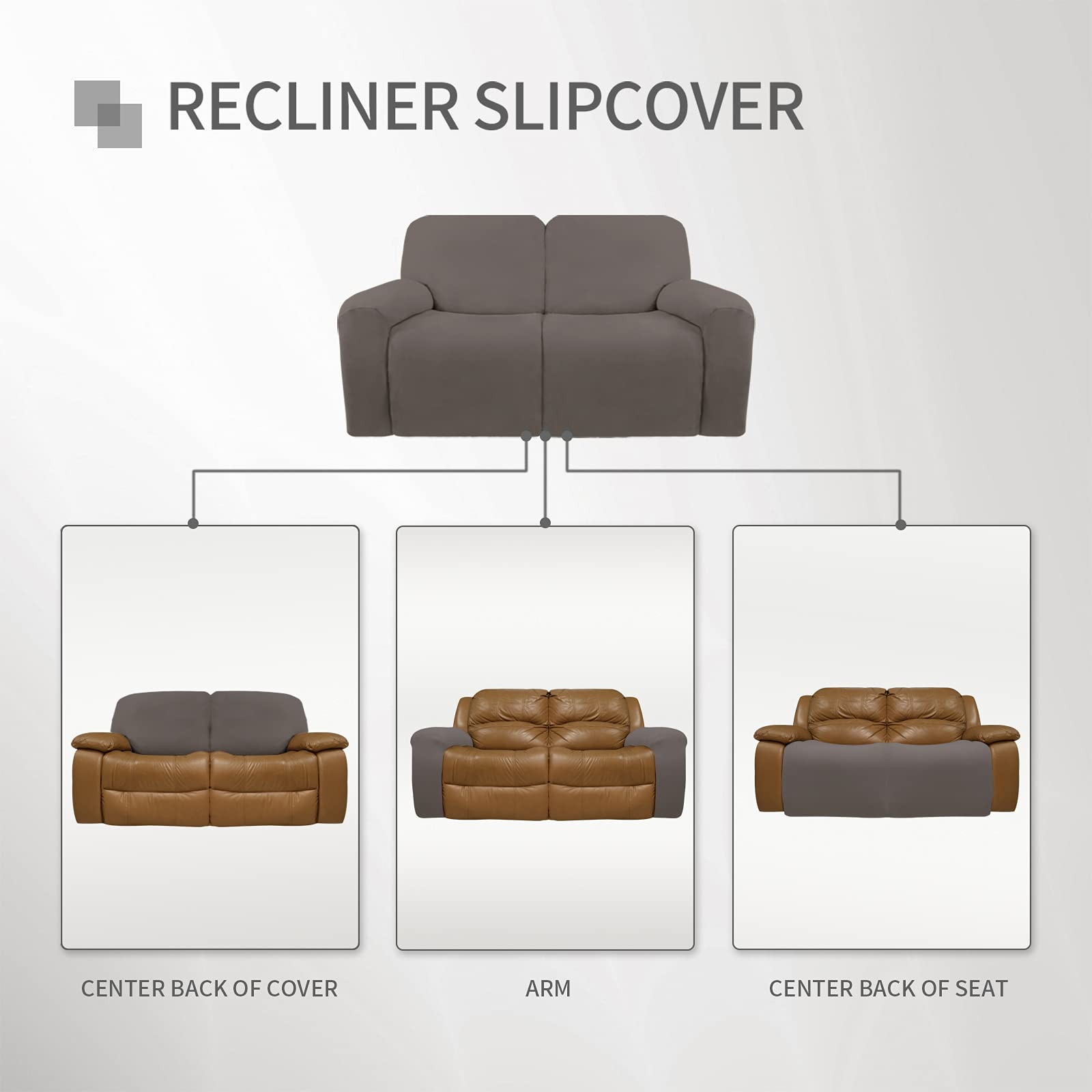 Easy-Going Oversized 6 Pieces Microfiber Stretch Sectional Recliner Loveseat Sofa Slipcover Soft Fitted Fleece 2 Seats Couch Cover Washable Furniture Protector With Elasticity For Kids Pet Taupe
