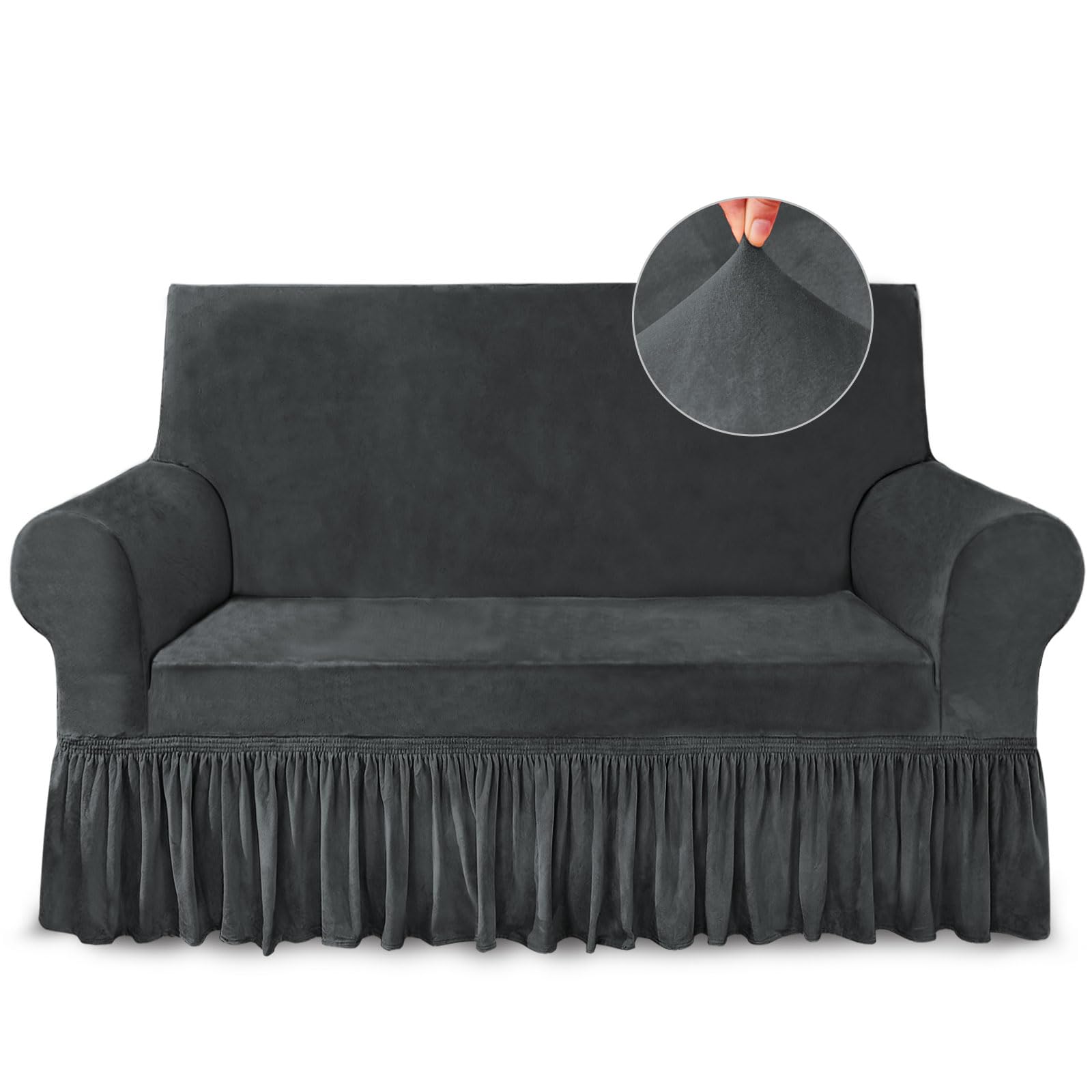 Niceec Loveseat Cover Super Soft 1-Piece Grey Slipcover For Loveseats Stretch Universal Spandex Couch Covers For Living Room Easy Fit Washable Furniture Sofa Protector With Skirt