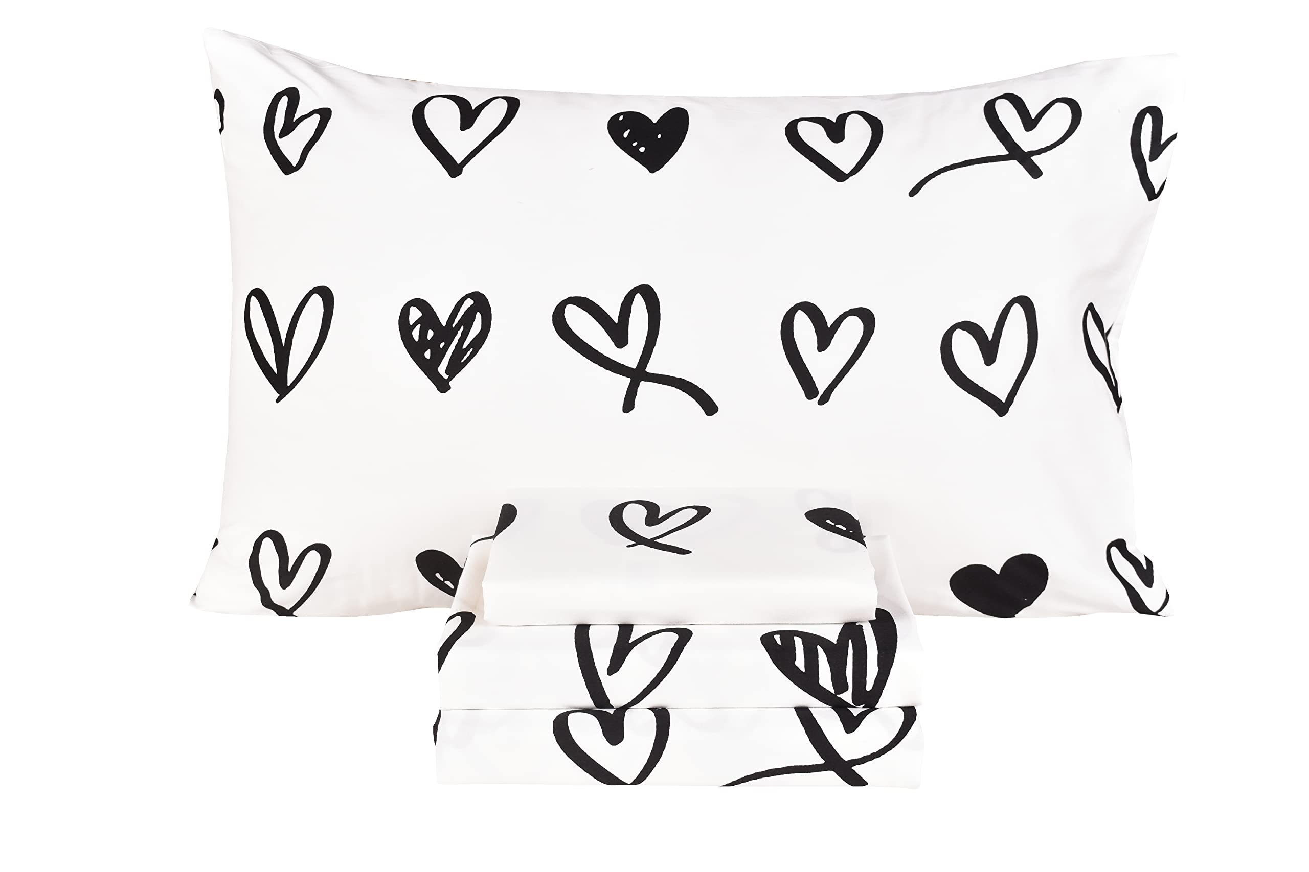 Scientific Sleep Love Bright Teen Boys Girls 100% Cotton 4 Pcs Full Bed Sheet Set, Flat Sheet & Fitted Sheet & Pillowcase Kids B