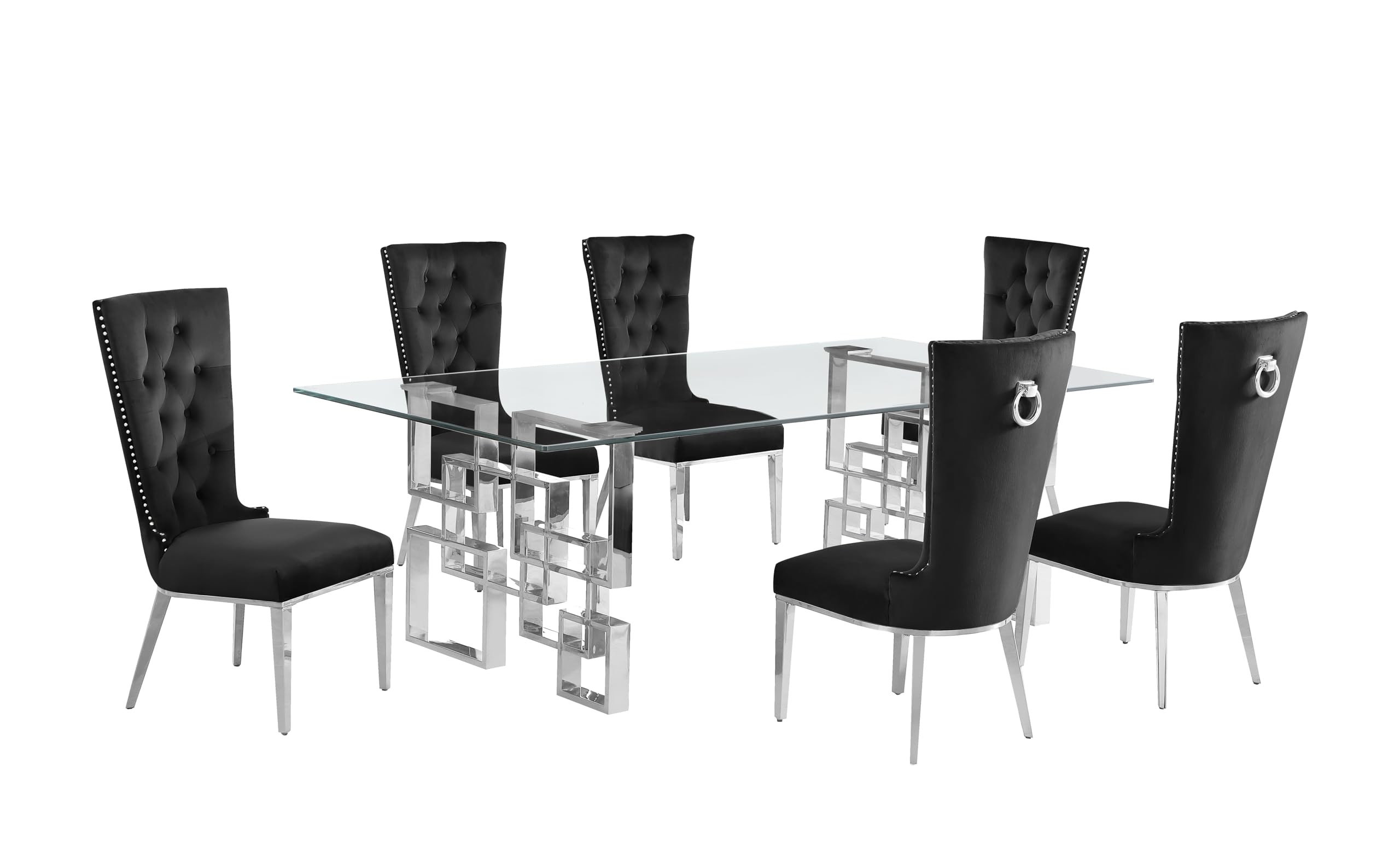 Best Quality Furniture D223-6Sc330 Dining, 7-Piece Set, Black/Silver
