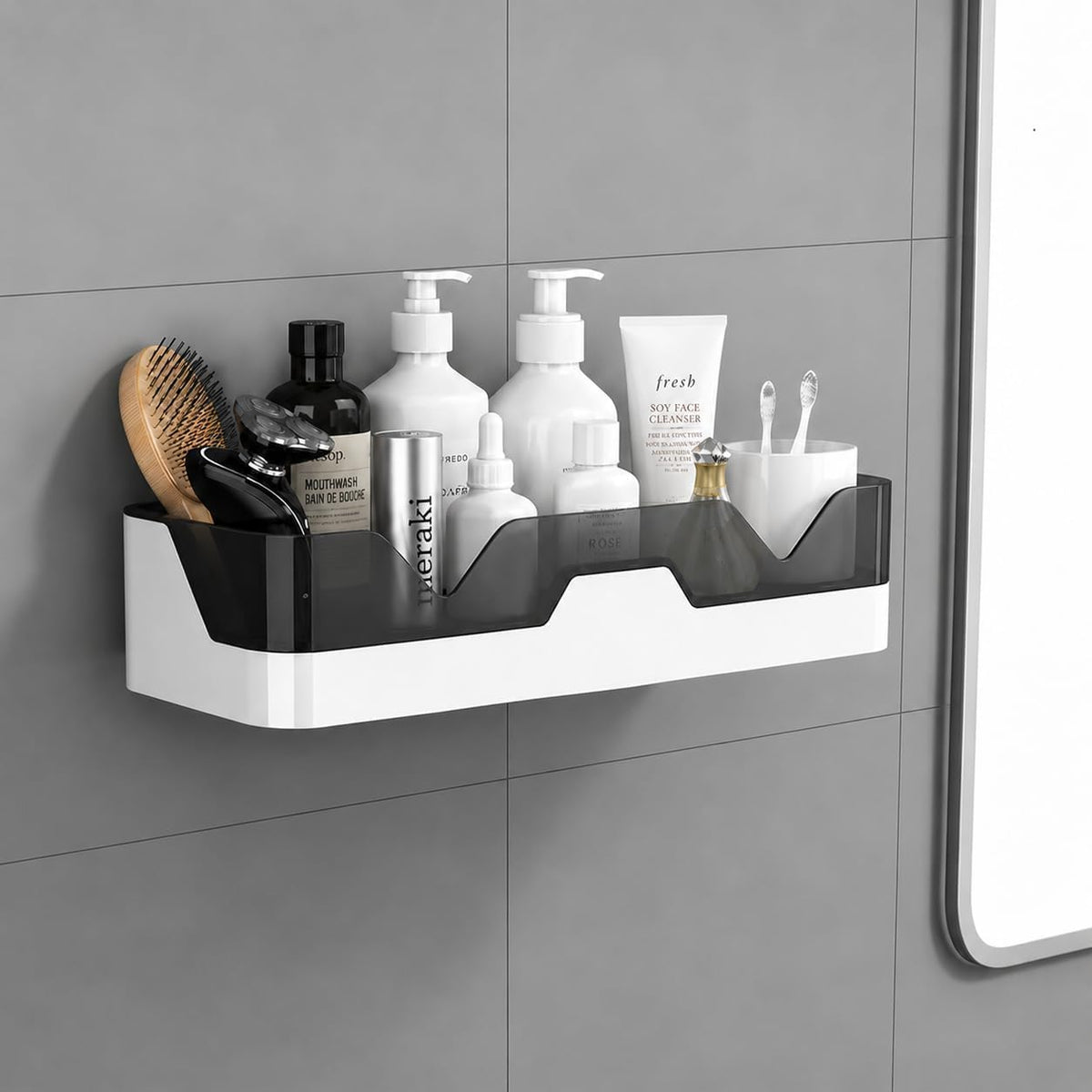 LAKSHIYA 2 Tier Wall Mounted Bathroom Shelf with Hooks No Drill Organizer Rack | Durable Plastic Construction  Lightweight, Stu
