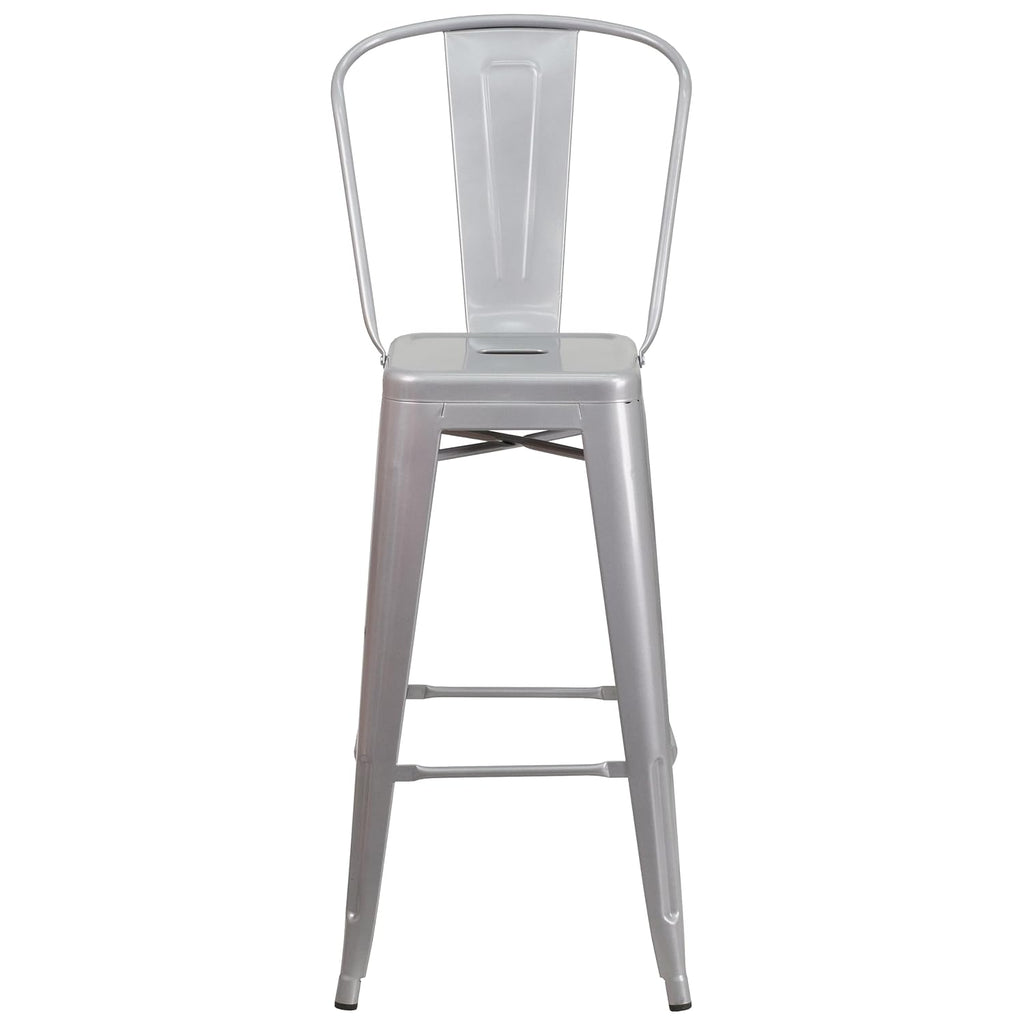 Commercial Grade 30 High Silver Metal Indoor-Outdoor Barstool with Removable Back
