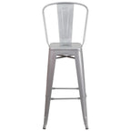 Commercial Grade 30 High Silver Metal Indoor-Outdoor Barstool with Removable Back