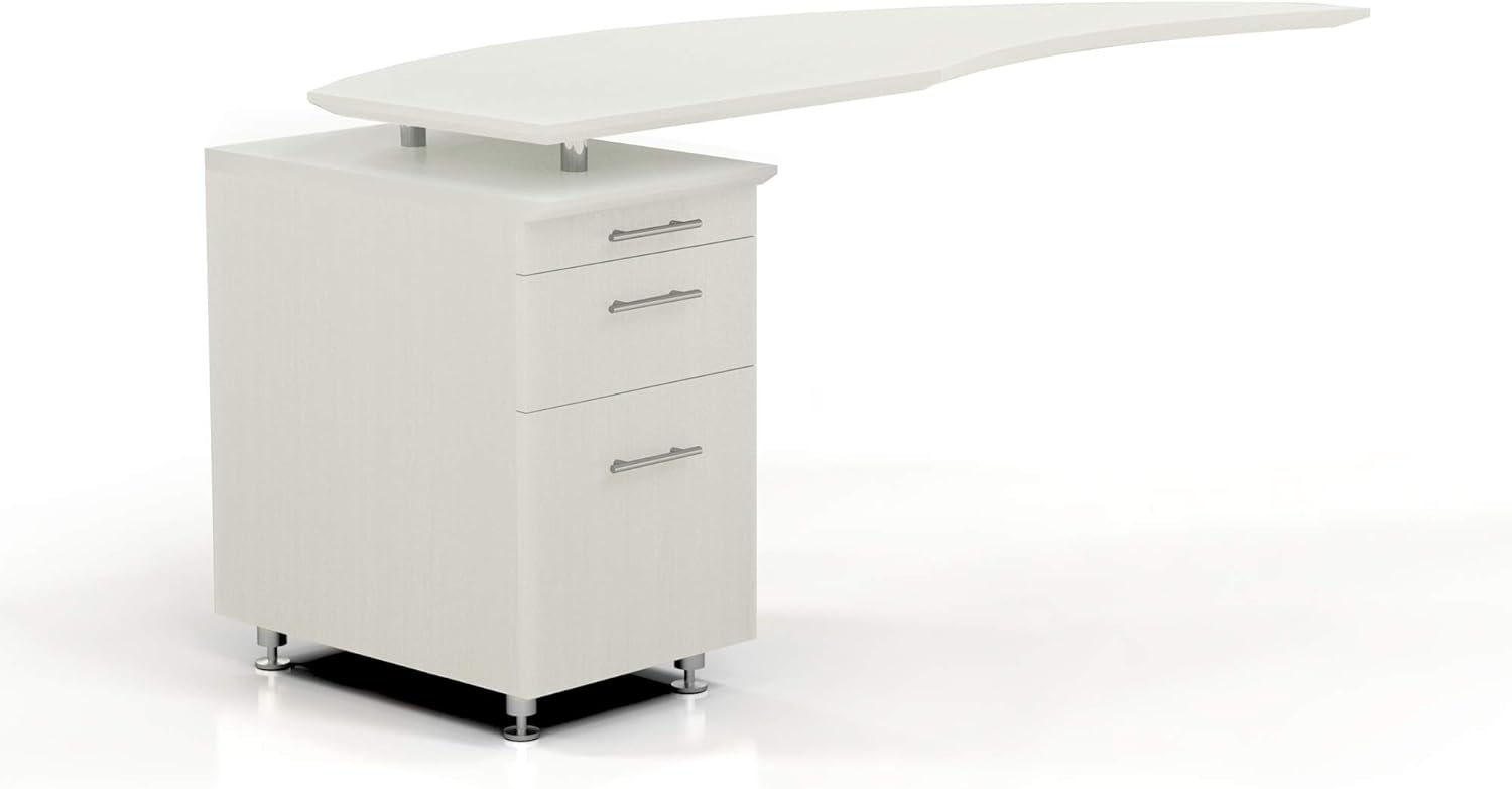 Curved Desk Return With Pencil-Box-File Pedestal (Left), Textured Sea Salt