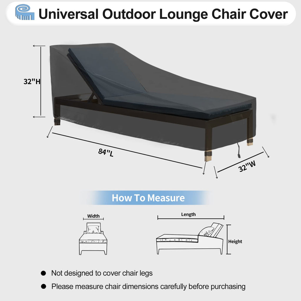 Outdoorlines Outdoor Waterproof Patio Chaise Lounge Chair Cover - Uv Resistant Lounger Covers Heavy Duty Weatherproof Patio Sofa Furniture Covers, 2 Packs, 84Wx32Dx32H Inches, Black