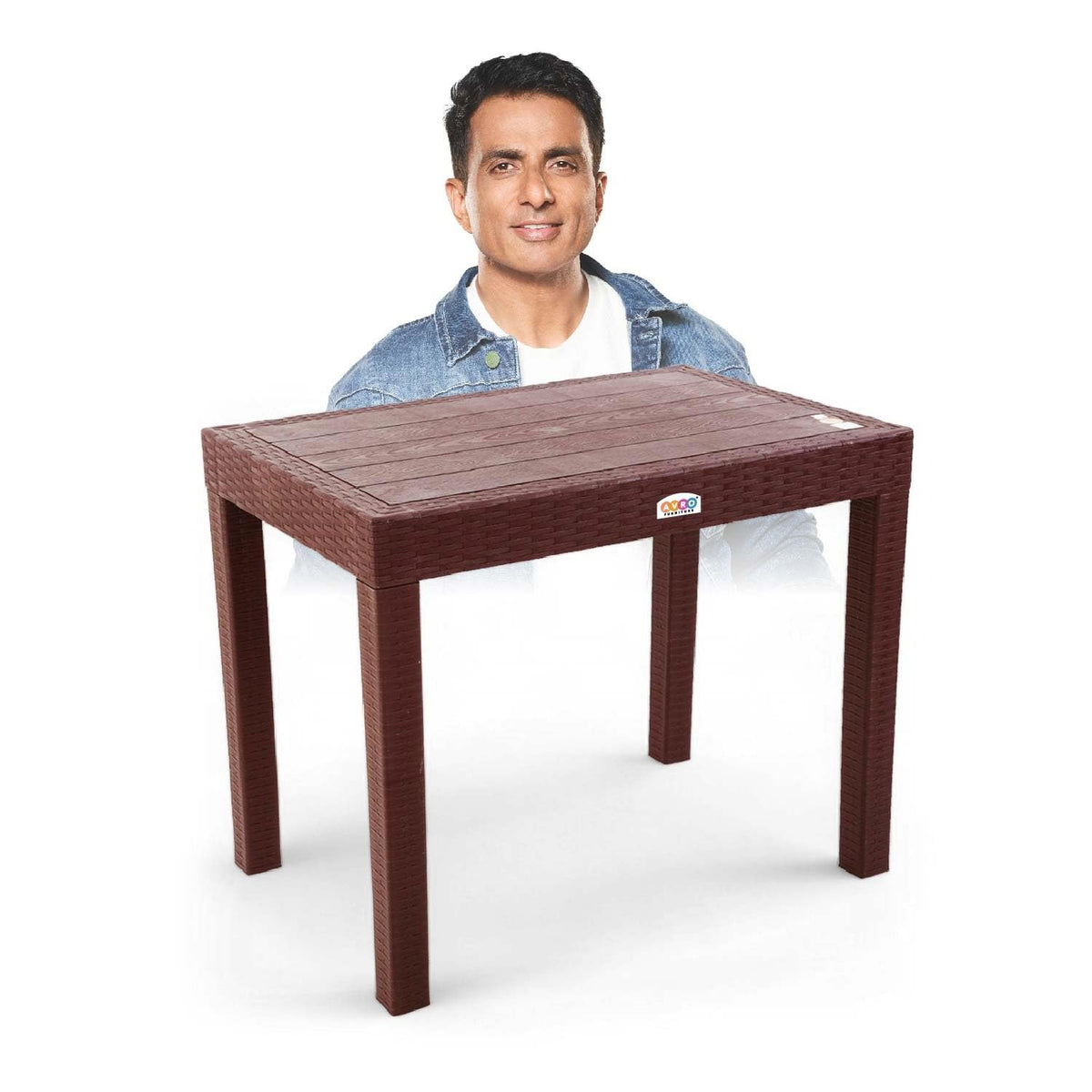 Avro Furniture Plastic Dining Table For Home | Rectangular 4 Seater Dining Table With Wooden Texture On Top For Indoor & Outdoor