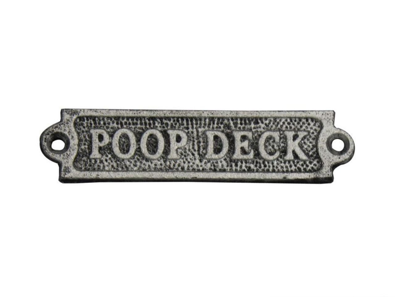 Hampton Nautical Rustic Silver Cast Iron Poop Deck Novelty Door Sign 6 - Metal Wall Plaque - Metal Wall Art