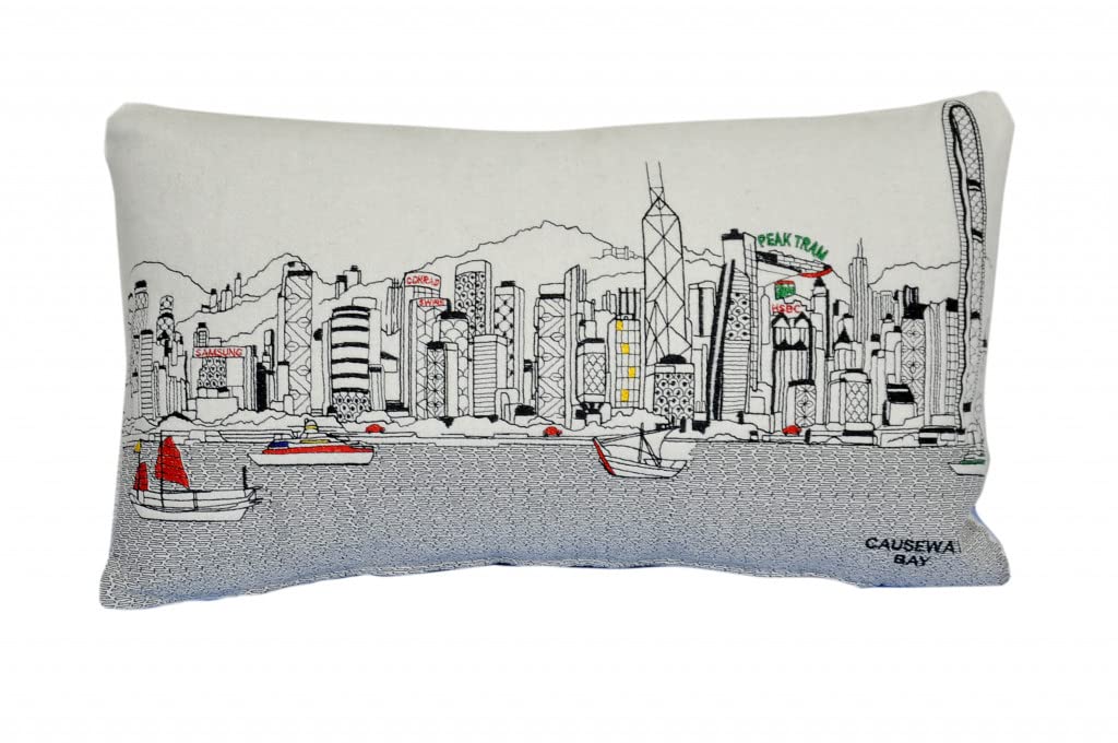 HomeRoots Cream 24' White Hong Kong Daylight Skyline Lumbar Decorative Pillow