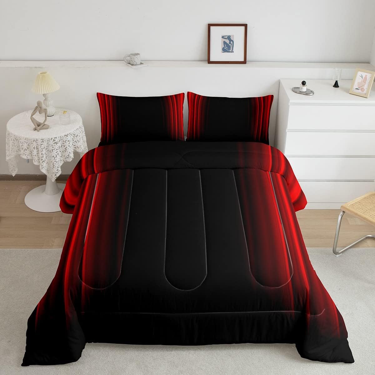 Feelyou Abstract Ombre Comforter Set Kids Teens Red And Black Bedding Set Room Decor 2Pcs Twin Size