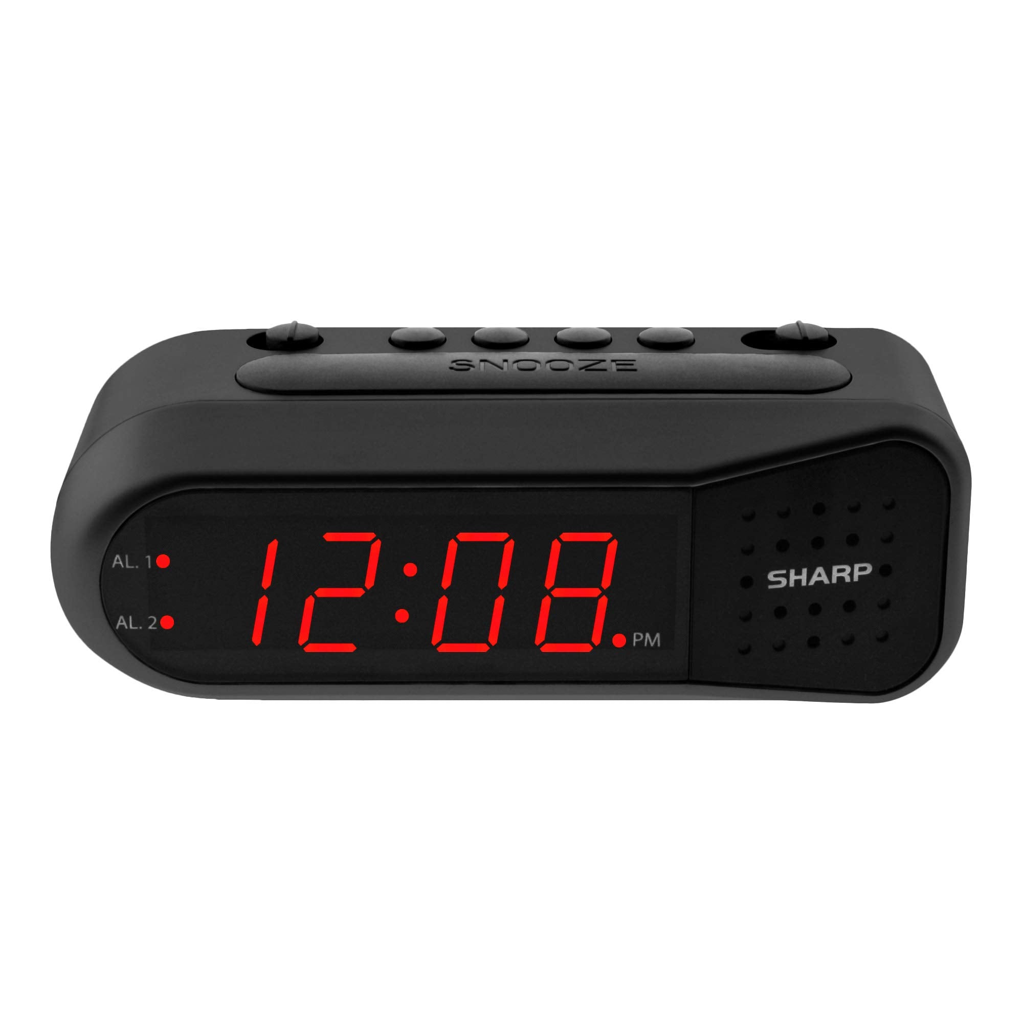 SHARP Digital Alarm Clock - Black Case with Red LEDs - Ascending Alarm Grows Increasing Louder, Gentle Wake Up Experience, Dual 