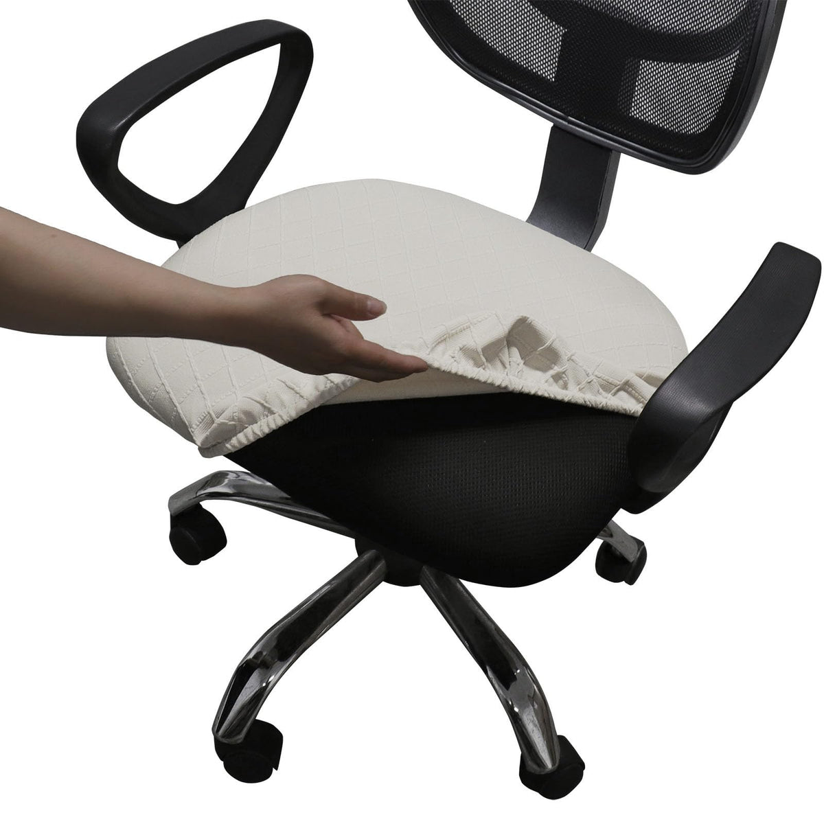 Melaluxe Stretch Jacquard Office Chair Cover, Removable Washable Desk Chair Cover Rotating Chair Seat Slipcover, Creamy-White