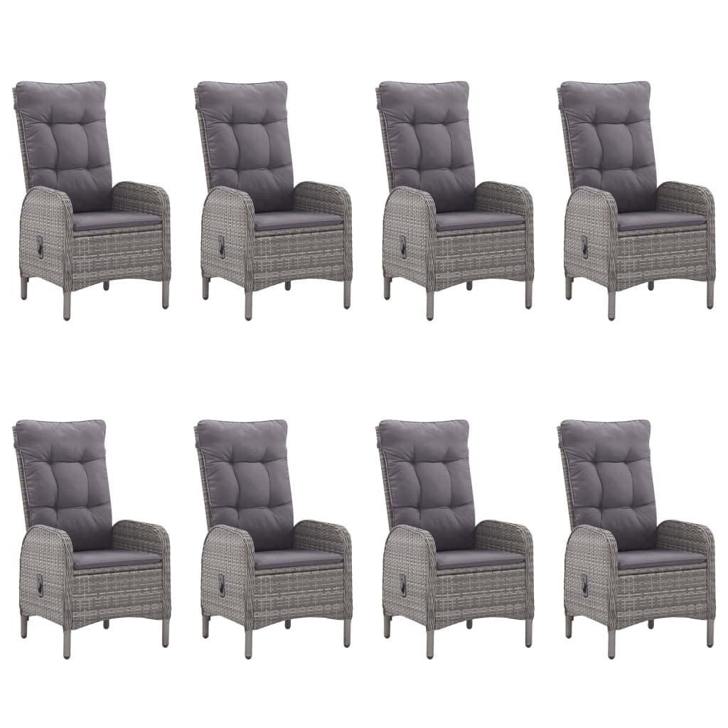 vidaXL Solid Acacia Wood Patio Dining Set 9 Piece Garden Outdoor Lawn Terrace Wooden Seat Seating Sitting Dinner Chair Furniture Poly Rattan Gray