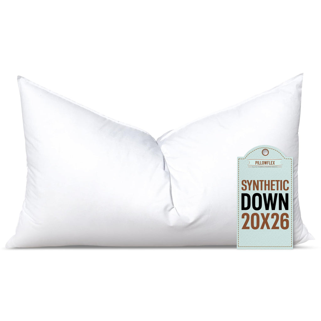 Pillowflex Synthetic Down Pillow Insert - 20X26 Down Alternative Pillow, Ultra Soft Standard Bed Sleeping Pillow, Large Rectangl