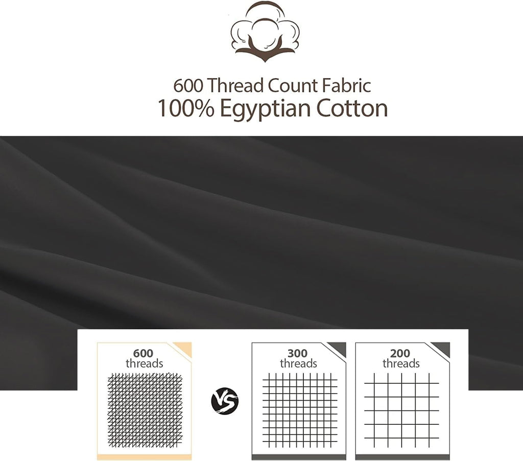 100% Egyptian Cotton Pillow Protectors Set Of 4, 600 Thread Count Standard Size Bed Pillow Cases With Zipper, Sateen Weave Cooli