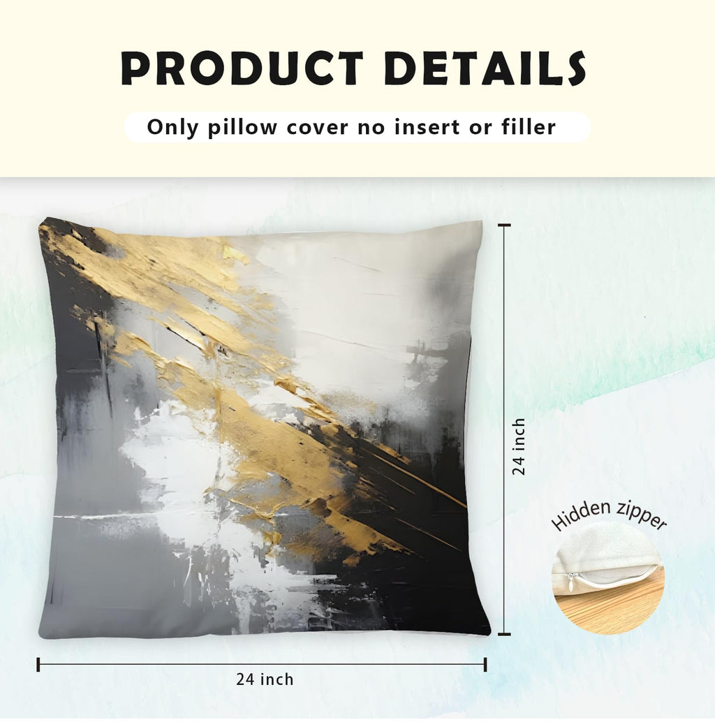 Supwhd Black And Gold Pillow Covers, Abstract White Black And Gold Pillow Covers 24X24 Set Of 2, Modern Black And White Pillow C