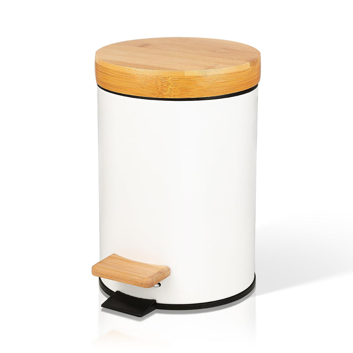ODJSY Small Bathroom Trash Can with Natural Bamboo Lid Soft Close