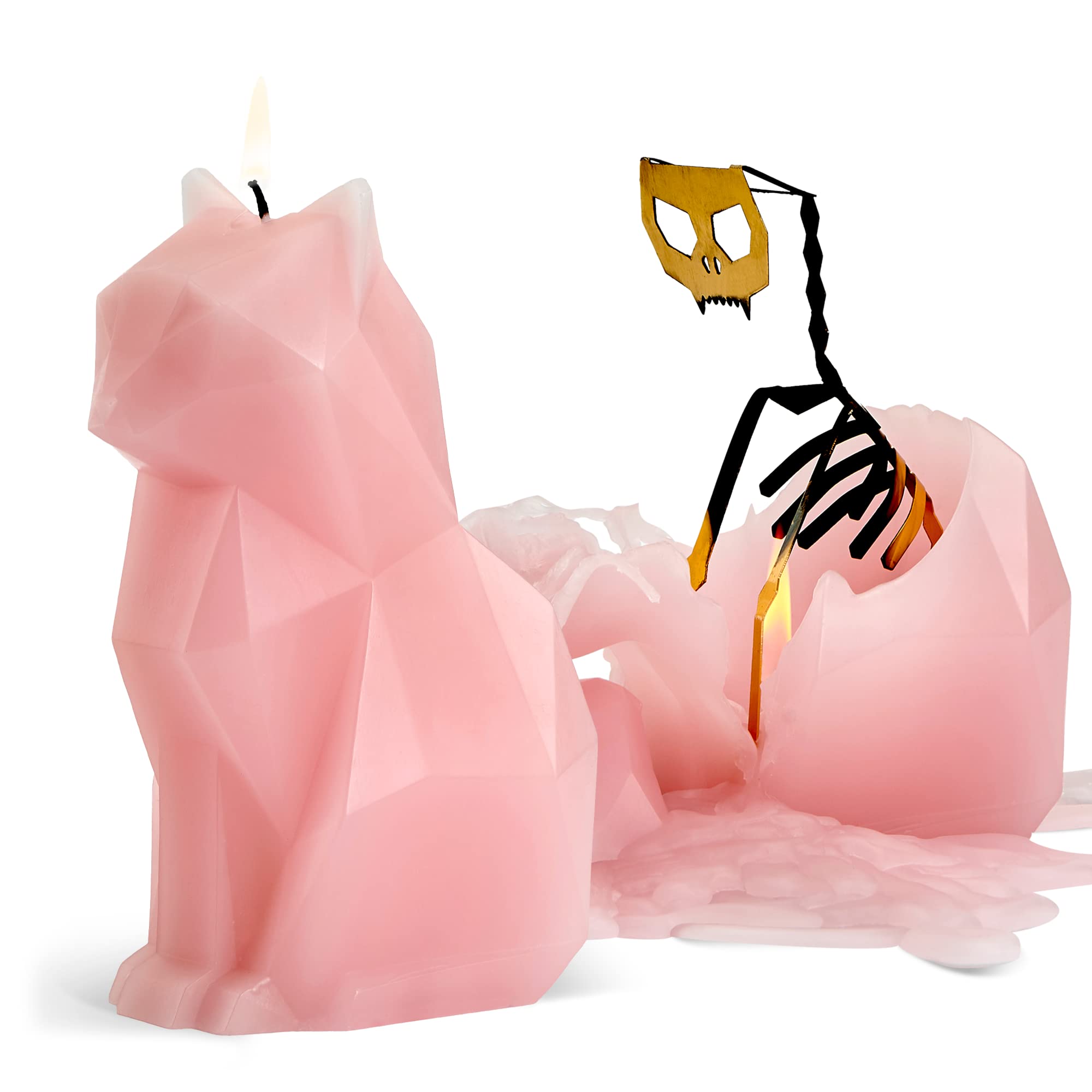PyroPet Kisa Cat Candle (Light Pink) - The Original Cat Candle with Metallic Skeleton | Halloween Decor | Unique Gift for Cat Lo