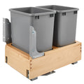 Rev-A-Shelf Double 35 Quart Pull Out Under Cabinet Trash Can with Soft Open & Close Slide System, Metallic Silver, Maple Wood Bo