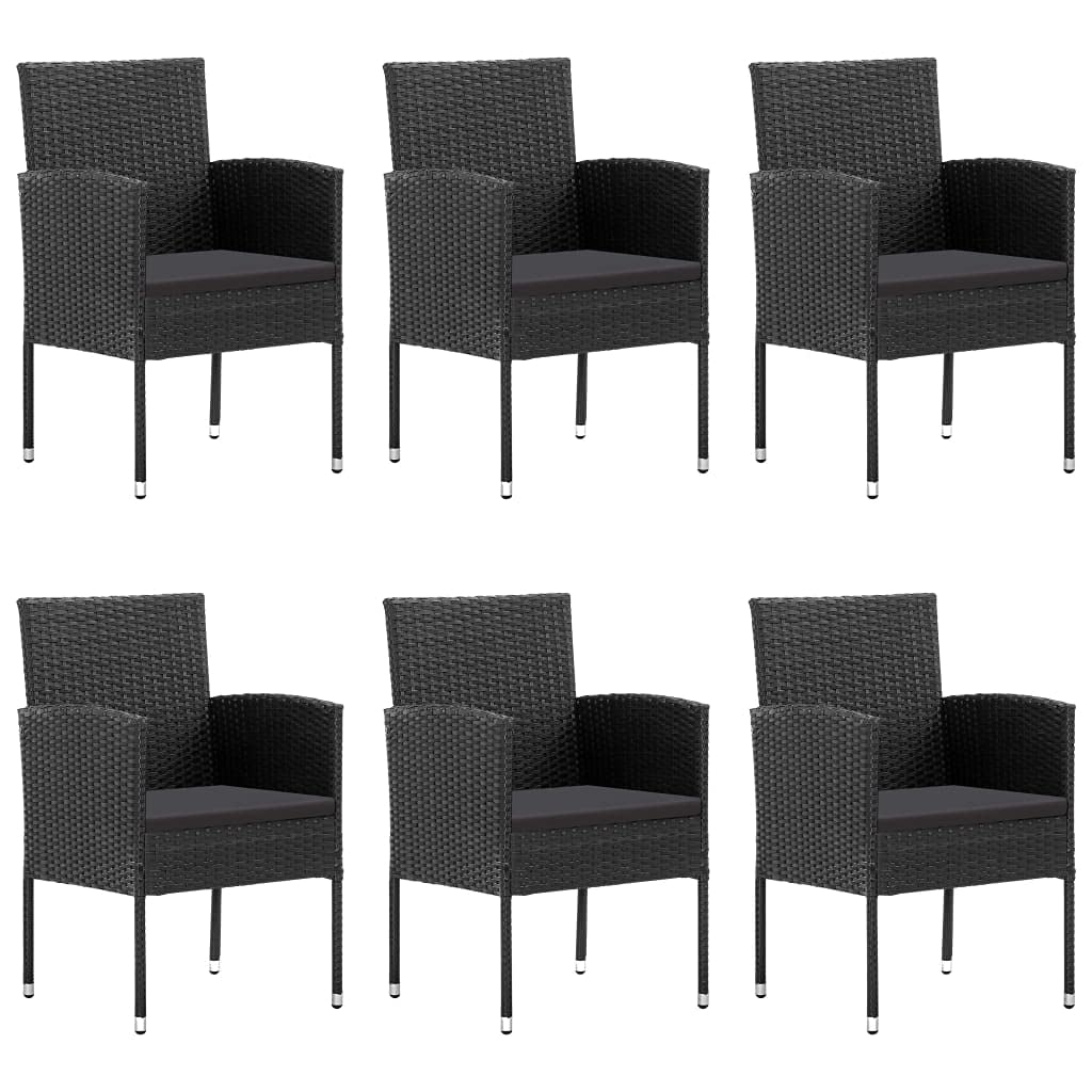 vidaXL Patio Dining Set 7 Piece Garden Outdoor Lawn Yard Terrace Balcony Backyard Table and Chair Seat Seating Furniture Poly Rattan Black